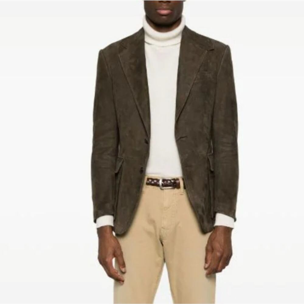 Ralph lauren Y2k Olive green Vegan suede sport coat jacket Blazer Men's size 46R